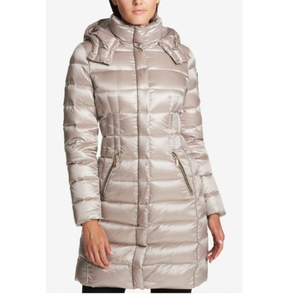 DKNY Seamed Down Puffer Coat Metallic Beige M - Picture 1 of 2